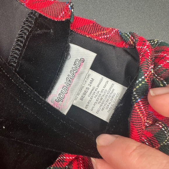 VTG Youngland 24M Black Red Velvet Plaid Dress Bolero Set Ralph Lauren Christmas - Picture 2 of 5